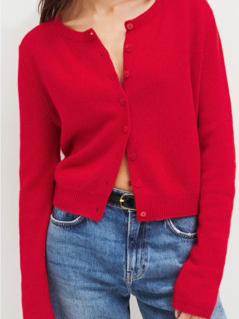 BNWT 100% CASHMERE Joie Red Button-Up Cropped Cardigan size XS